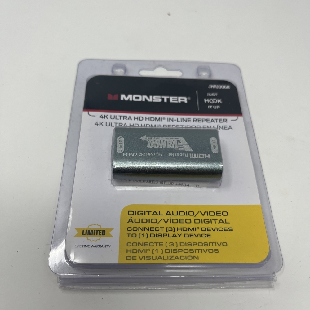Monster JHIU0068 Just Hook It Up HDMI REPEATER ADAPTER 4K Ultra HD In-Line NEW